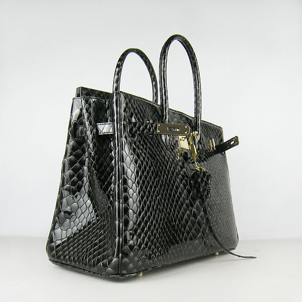 High Quality Fake Hermes Birkin 35CM Fish Veins Leather Bag Black 6089 - Click Image to Close